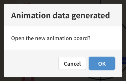 "Animation data created" dialog