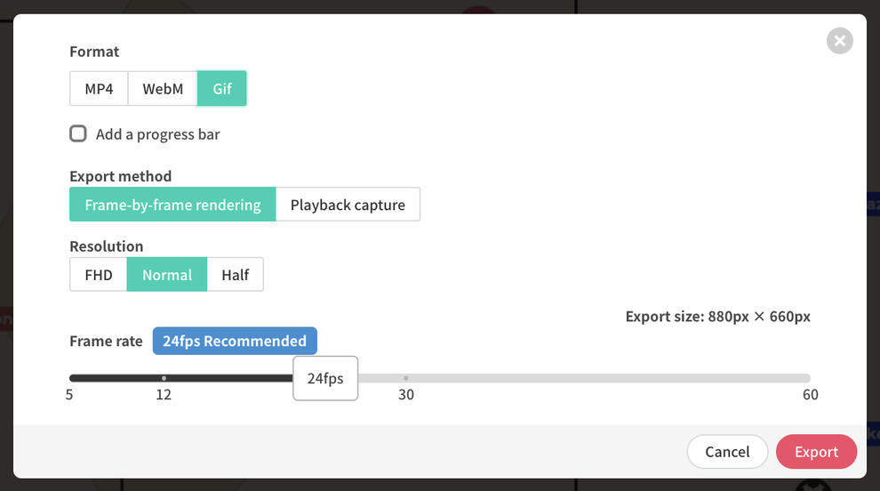GIF export settings