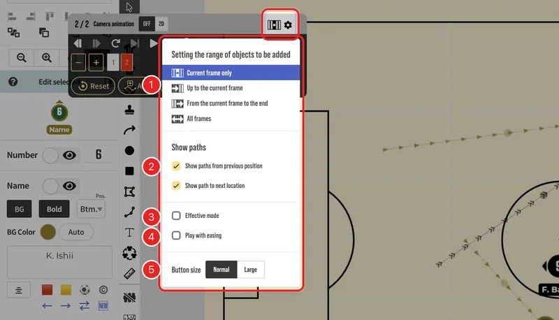 The animation settings opened with on the controller.