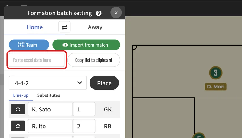 Click the "Paste excel data here" box and paste the copied list (Ctrl/Cmd+V).
