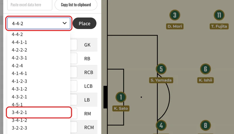 Choose a system from the list (for example, 3-4-2-1) and press "Place".