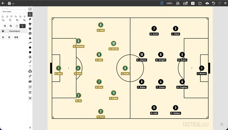 The players in the list line up in the positions of the chosen system.