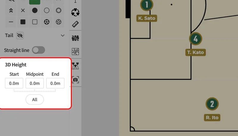 Press a value to open its slider. "All" sets the height of all three points at once.