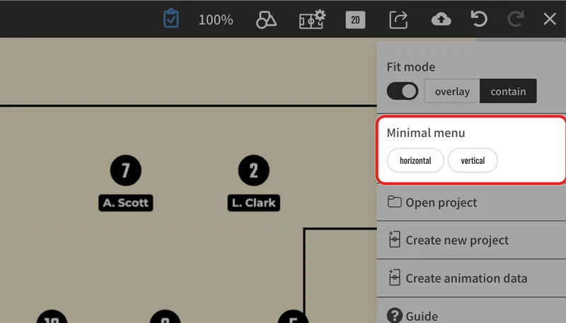Open the menu at the right of the header and press "horizontal" or "vertical" under "Minimal menu".