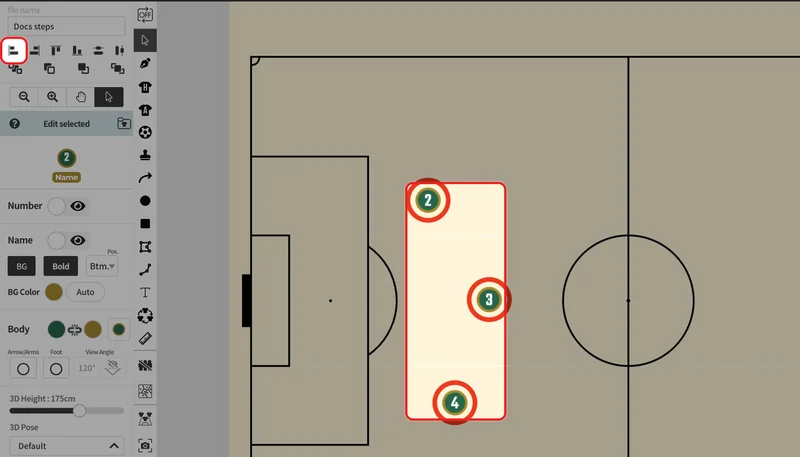 Select the objects to align and press an alignment button (for example, align left) at the top of the panel.