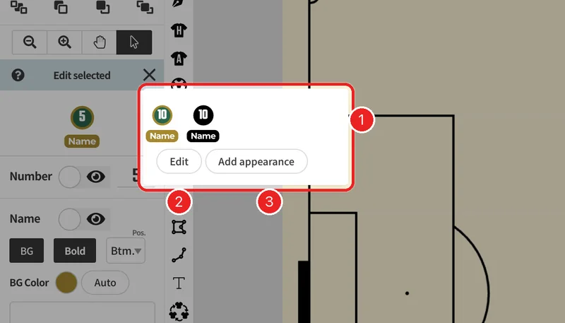 Press a saved appearance to apply it. "Add appearance" saves the current appearance.