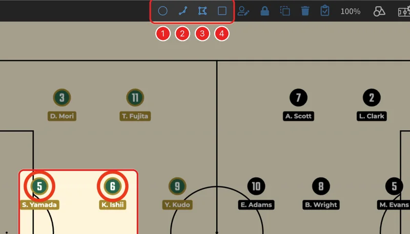 The header with four players selected.
