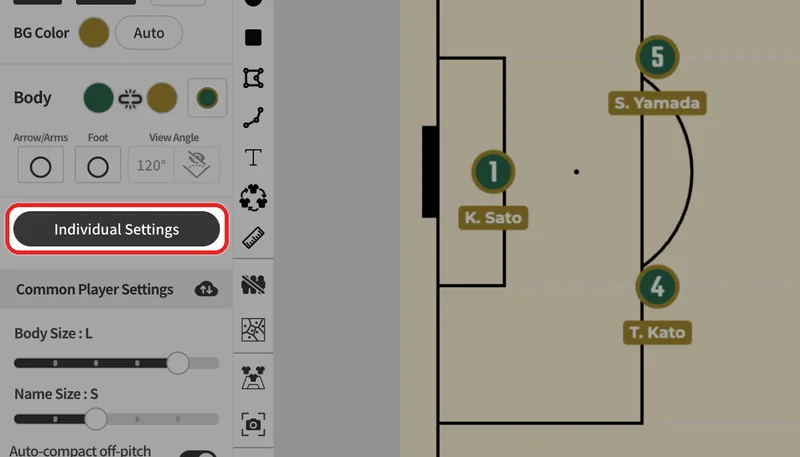 Choose in the toolbar and press "Individual Settings" in the panel.