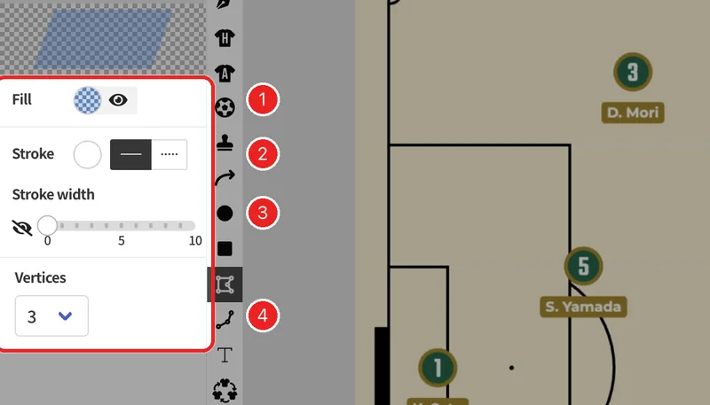 The panel with the polygon tool chosen.