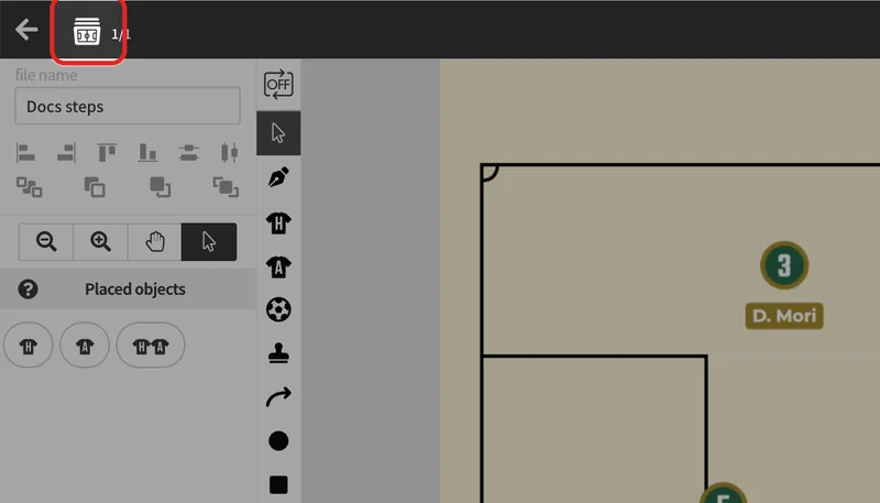 Press in the header. The number on the right shows "current scene / number of scenes".