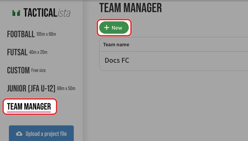 Open "TEAM MANAGER" in the sidebar of the project list and press "New".