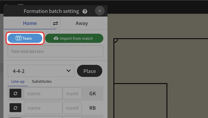 Open the Batch Formation Placement panel from and press "Team".