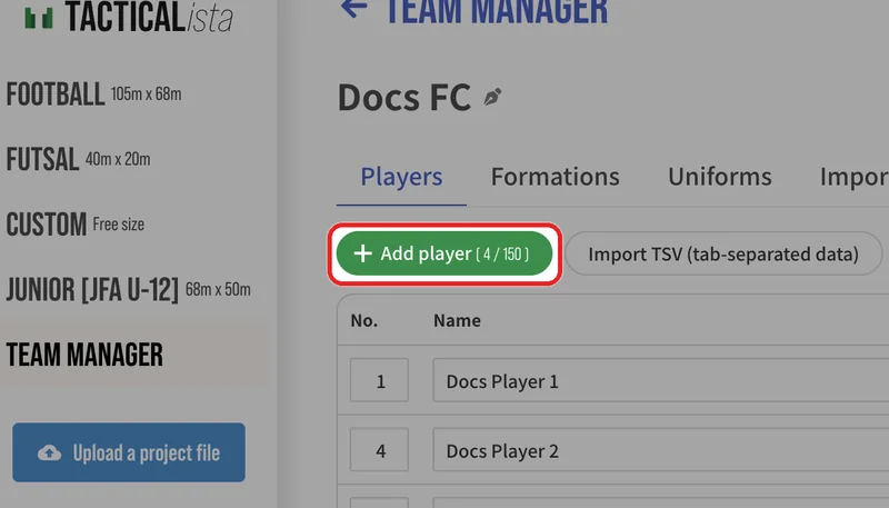 On the "Players" tab, press "Add player".